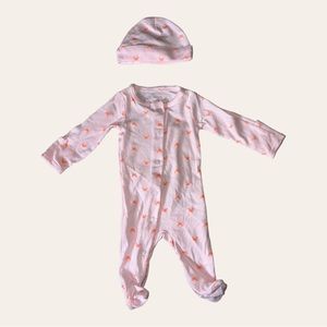 BABY GIRL’S SLEEP ONIES WITH MATCHING HAT BUTTON UP CLOSURE PINK/ORANGE CRABS